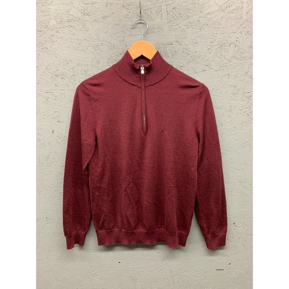 Peter Millar Merino Wool Silk Cashmere Quarter‎ Zip Sweater Burgundy Size M Flaw - Picture 1 of 8